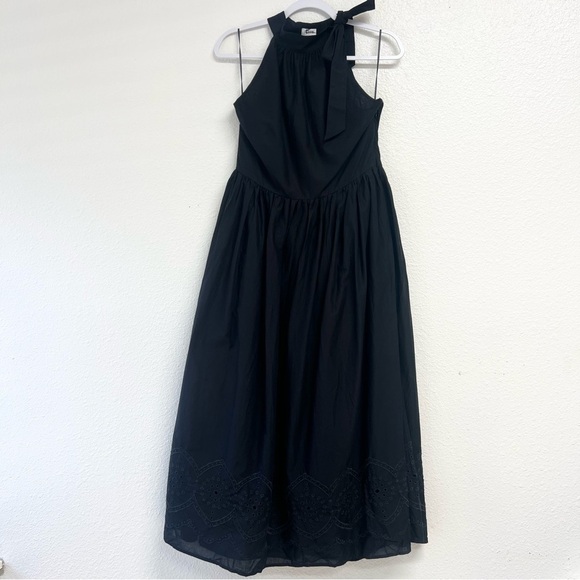 J. Crew Factory Tie-neck Midi Dress Eyelet Trim in Black Size 10 NWT - Picture 5 of 12